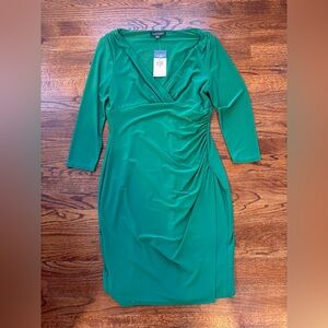 Ralph Lauren Green faux Wrap Dress v neck dress stretch size 10 new!